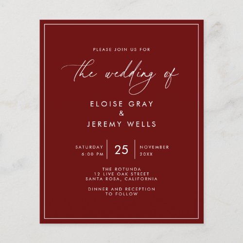 Budget Wine Wedding Invitation  Flyer