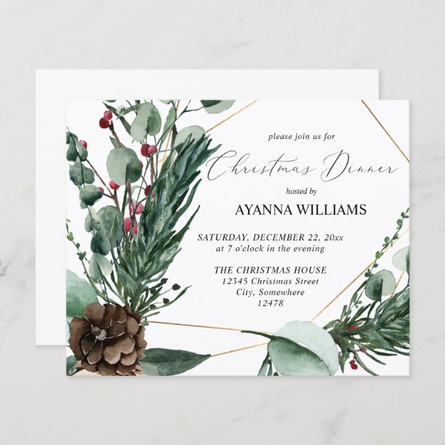 Budget Winter Berries & Pine Christmas Dinner (Front/Back)