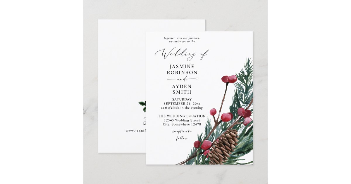 Budget Winter Berries & Pine Greenery Wedding | Zazzle