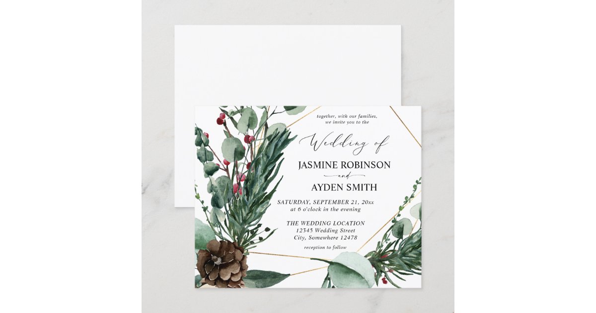 Budget Winter Berries & Pine Greenery Wedding 2 | Zazzle