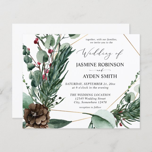 Budget Winter Berries & Pine Greenery Wedding 2 (Front/Back)