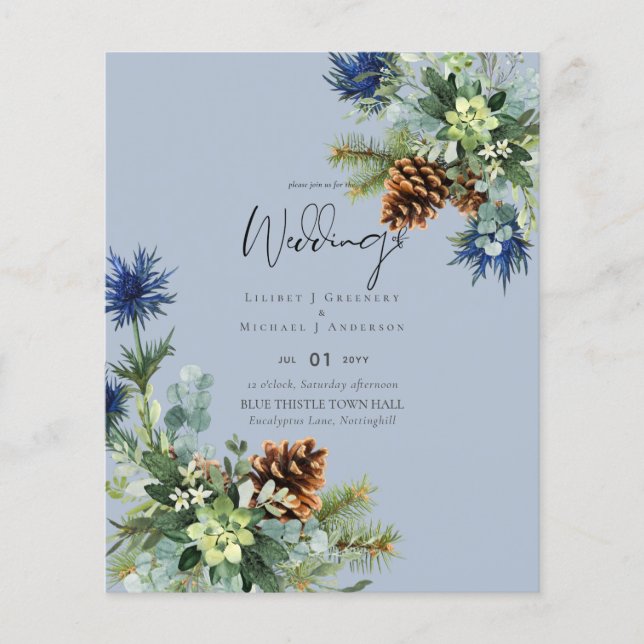 BUDGET  Winter Blue Thistle Wedding Flyer (Front)