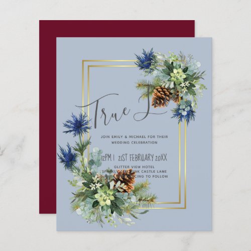 BUDGET  Winter Blue Thistle Wedding Invites