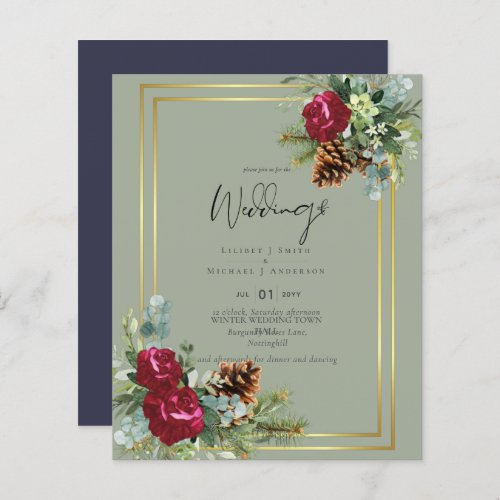 BUDGET  Winter Blue Thistle Wedding Invites