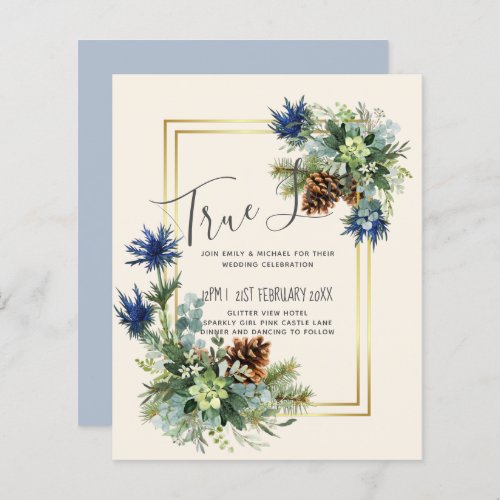 BUDGET  Winter Blue Thistle Wedding Invites