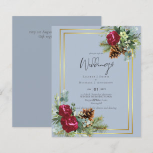 BUDGET Winter Blue Thistle Wedding Invites