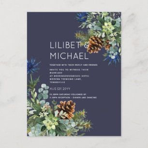 BUDGET Winter Blue Thistle Wedding Postcard