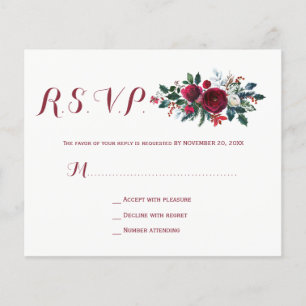 Budget winter burgundy floral wedding rsvp FLYER