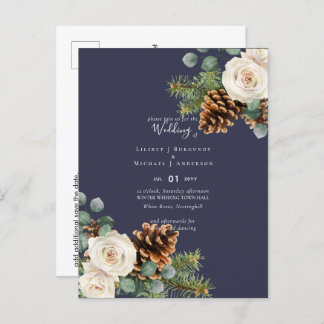 BUDGET Winter Eucalyptus Pine Cones Wedding Postcard