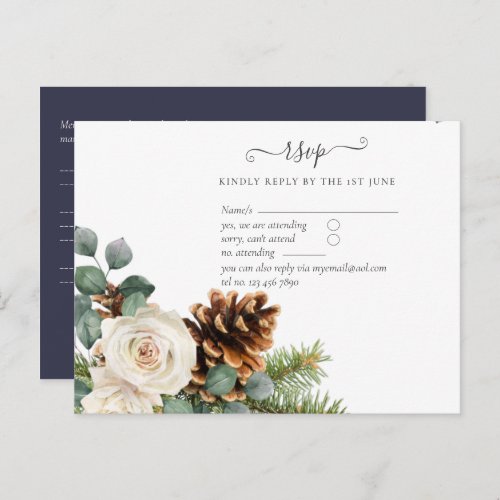 BUDGET Winter Eucalyptus Pine Cones Wedding Postcard