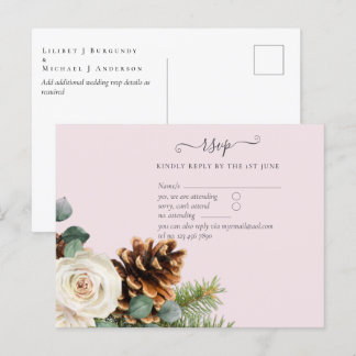 BUDGET Winter Eucalyptus Pine Cones Wedding Postcard
