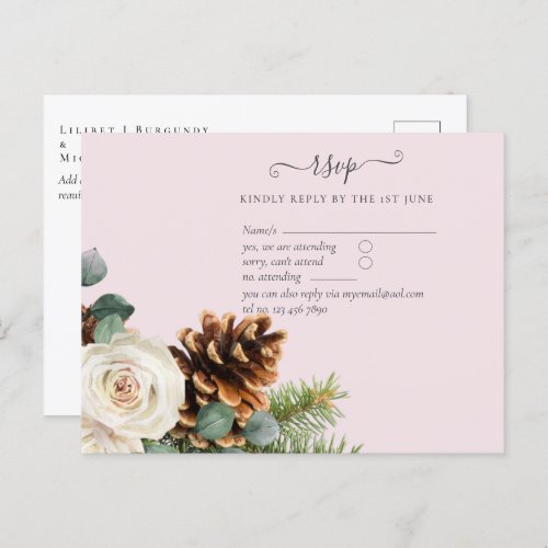 BUDGET Winter Eucalyptus Pine Cones Wedding Postcard