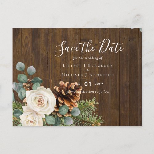 BUDGET Winter Eucalyptus Pine Cones Wedding Postcard