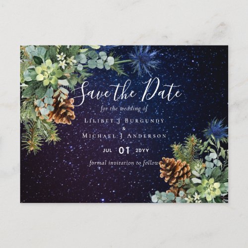 BUDGET Winter Eucalyptus Pine Cones Wedding Postcard