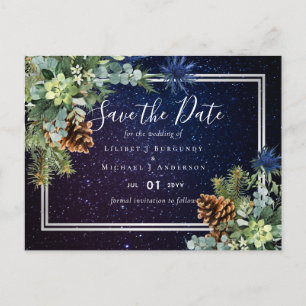 BUDGET Winter Eucalyptus Pine Cones Wedding Postcard