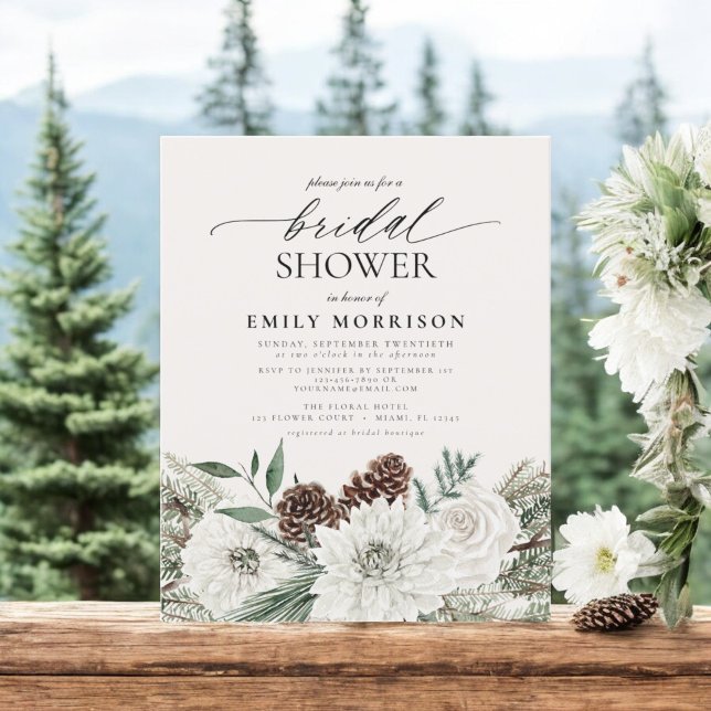 Budget Winter Evergreen Bridal shower Invitation (Creator Uploaded)
