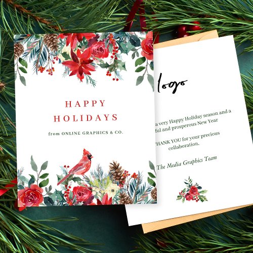 Budget winter floral business logo holiday card