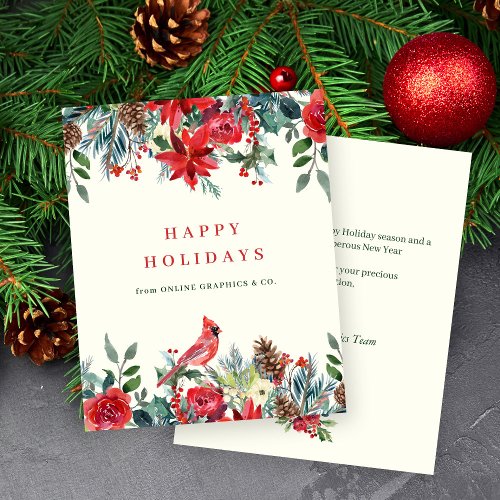 Budget winter floral business office holiday card