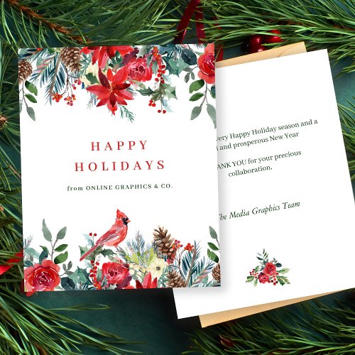 Budget winter floral business office holiday card