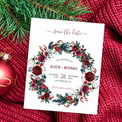 BUDGET winter floral watercolor wedding save date