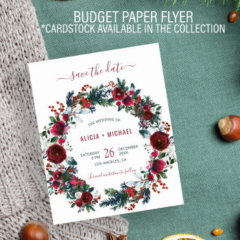 Budget Winter Floral Watercolor Wedding Save Date Flyer by invitations_kits at Zazzle