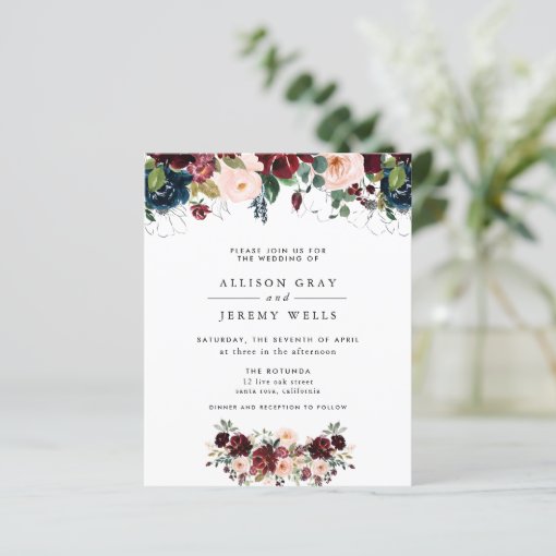 Budget Winter Floral Wedding Invitation Flyer | Zazzle