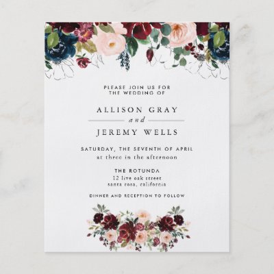 Budget Winter Floral Wedding Invitation Flyer