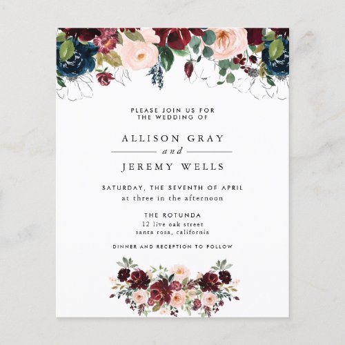 Budget Winter Floral Wedding Invitation Flyer