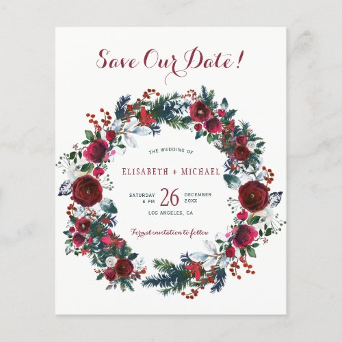 BUDGET winter floral wreath wedding save the date