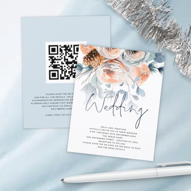 BUDGET Winter Florals QR Code Wedding Invitation (Creator Uploaded)