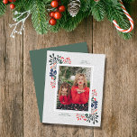 Budget Winter Flowers Snow Christmas Photo Card<br><div class="desc">Small vertical 4.5" x 5.6" paper Christmas photo cards feature winter flowers - poinsettias, berries and leaves - and snowflakes with your favorite family photo and Merry Christmas in chic lettering. These affordable holiday photo cards are printed on 110 lb paper available in 3 sizes. **WHITE ENVELOPES ARE OPTIONAL ON...</div>