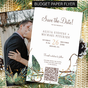 Budget winter forest PHOTO wedding save the date Flyer