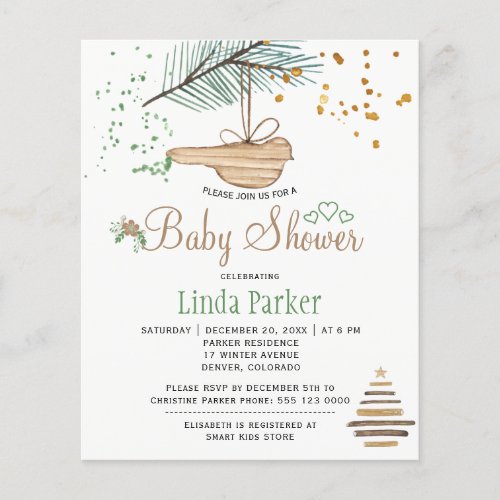 Budget winter forest rustic baby shower invitation
