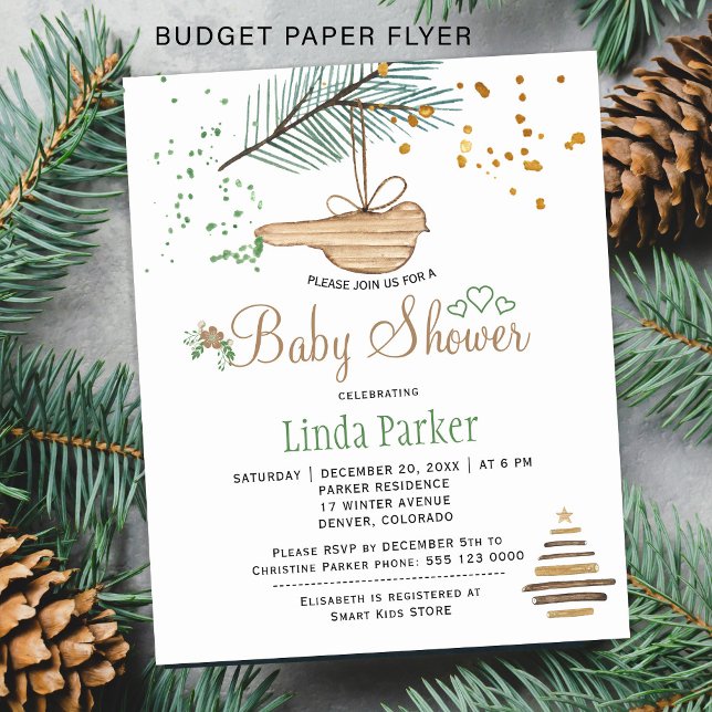 Budget winter forest rustic baby shower invitation flyer (Creator Uploaded)