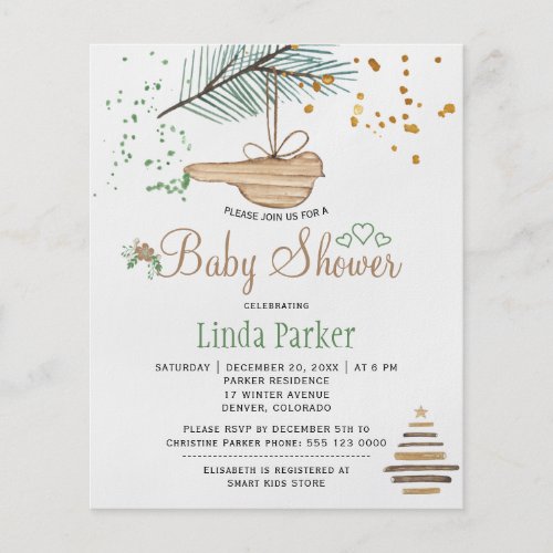 Budget winter forest rustic baby shower invitation flyer