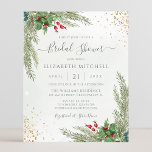 Budget Winter Greenery Bridal Shower Invitation<br><div class="desc">Beautiful affordable bridal shower invitation featuring hand-painted botanical watercolor illustrations of winter greenery,  pine and spruce branches,  cones and holly berries with gold glitter. Perfect choice for winter or Christmas holiday themed weddings.</div>