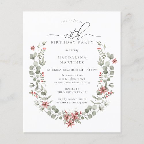 Budget Winter Greenery Red Floral 18th Birthday