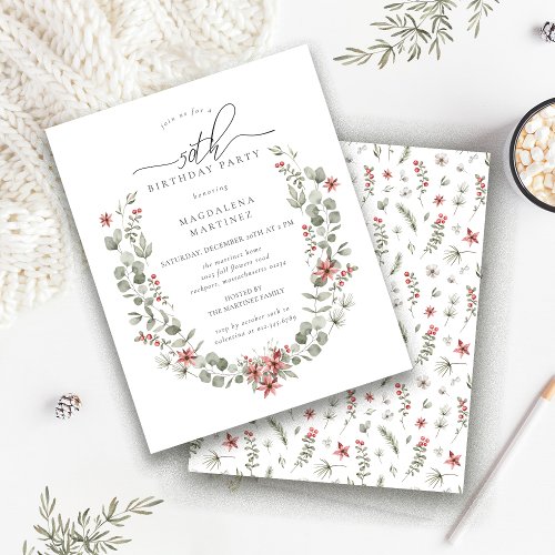 Budget Winter Greenery Red Floral 50th Birthday