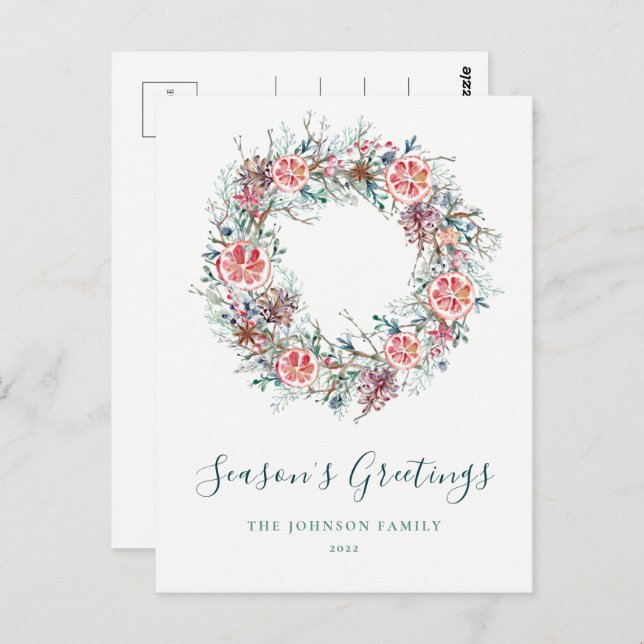 Budget Winter Greenery Season's Greetings Postcard (Front/Back)