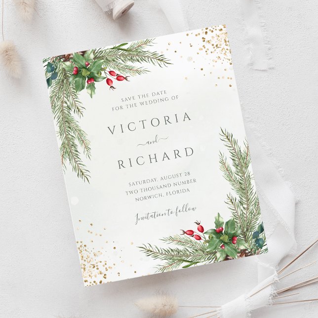 Budget Winter Holiday Greenery Save The Date (Creator Uploaded)