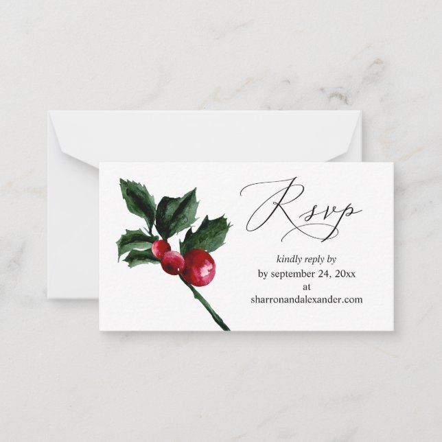 Budget Winter Holly Berry 2SM Meal RSVP Note (Front)