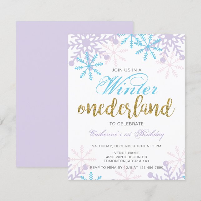 Budget Winter Onederland 1st Birthday Blue snow (Front/Back)