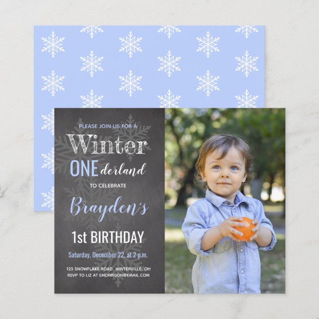 Budget Winter Onederland 1st Birthday Invitation (Front/Back)