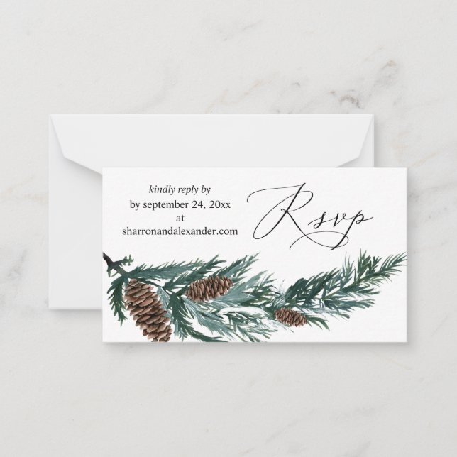 Budget Winter Pine Cone 2SM Meal RSVP Note Card (Front)