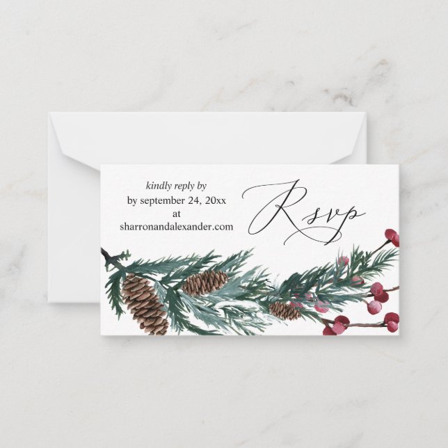 Budget Winter Pine Cone & Berry 2SM Meal RSVP Note (Front)