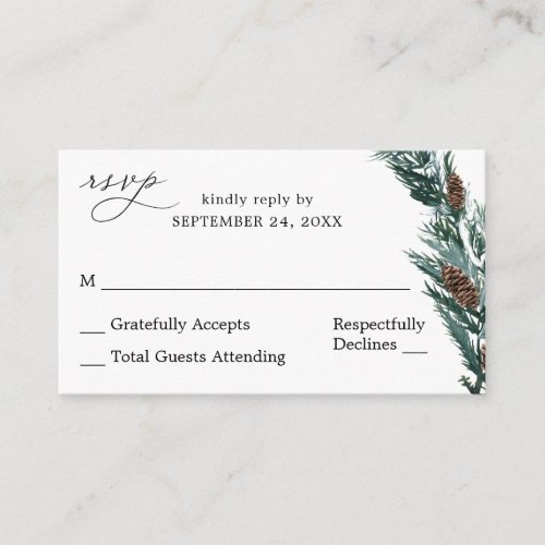 Budget Winter Pine Cone Greenery SM No Meal RSVP Enclosure Card