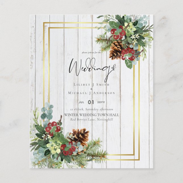 BUDGET  Winter Red Berries Pine Cones Wedding (Front)