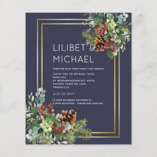 BUDGET  Winter Red Berries Pine Cones Wedding Flyer