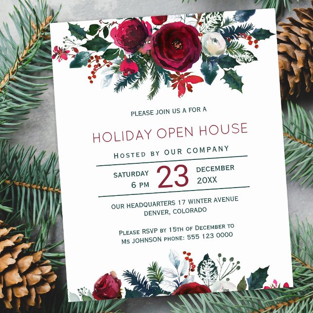 Budget winter red flowers holiday party invitation (Creator Uploaded)