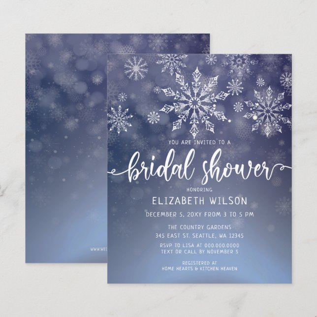 Budget Winter Snowflakes Bridal Shower Invitation (Front/Back)